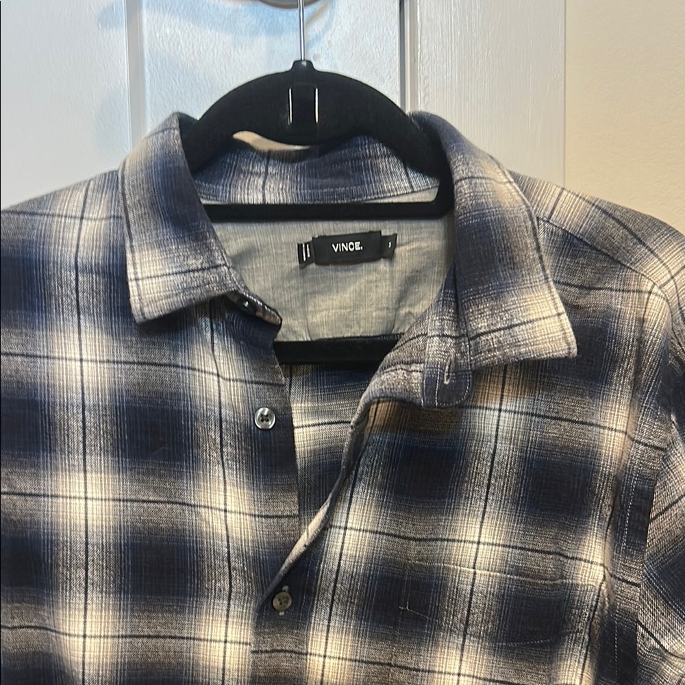 VINCE Blue and White Plaid Men's Shirt